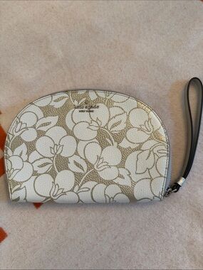 kate spade white and gold floral half moon wristlet pouch New w Tag